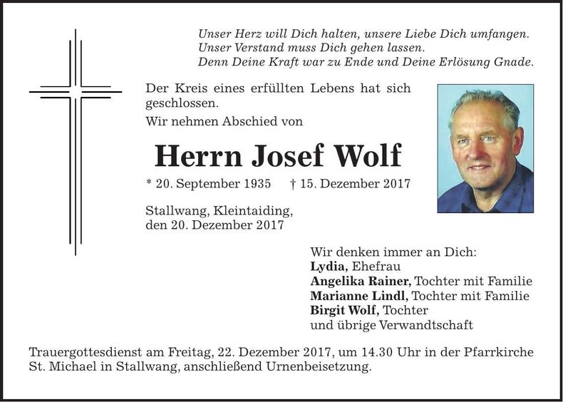 Traueranzeige Josef Wolf