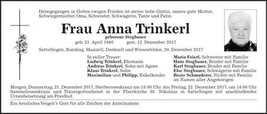 Traueranzeige Anna Trinkerl