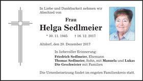 Traueranzeige Helga Sedlmeier