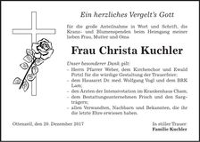 Traueranzeige Christa Kuchler