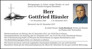 Traueranzeige Gottfried Häusler