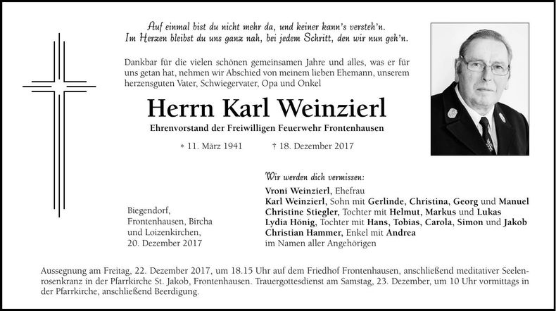 Traueranzeige Karl Weinzierl