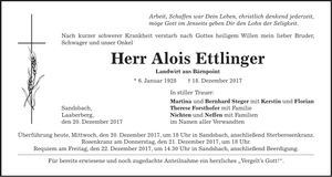 Traueranzeige Alois Ettlinger