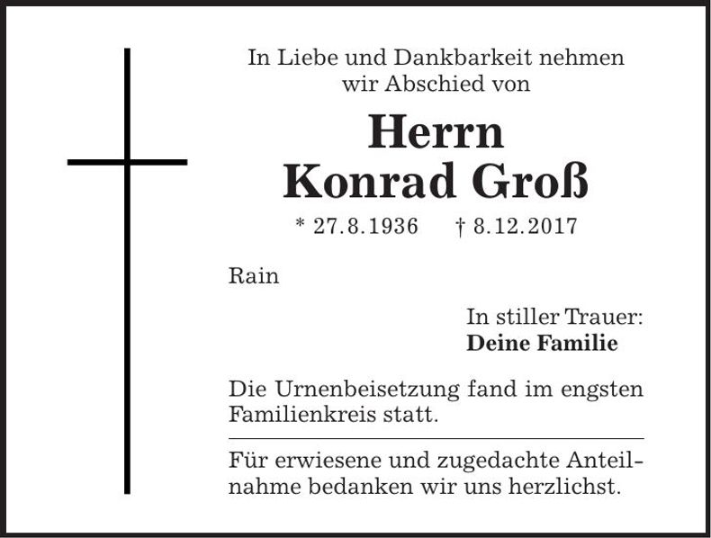 Traueranzeige Konrad Groß