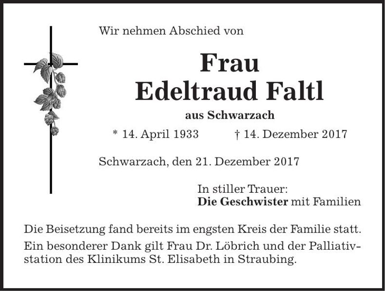 Traueranzeige Edeltraud Faltl