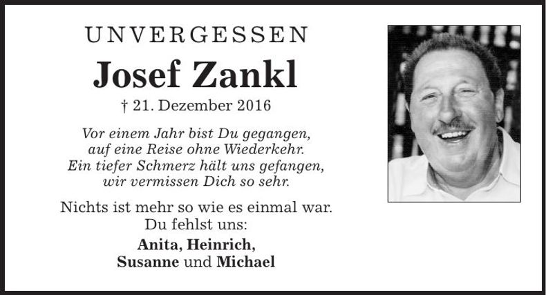 Traueranzeige Josef Zankl