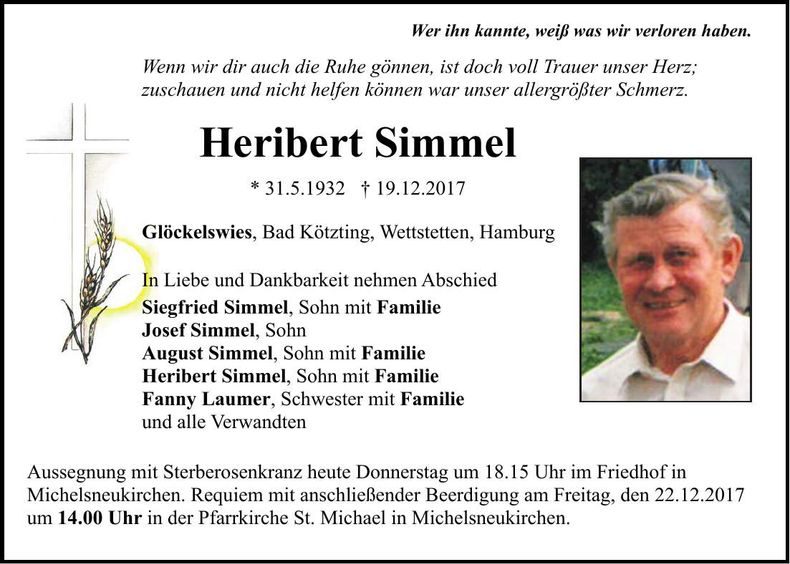 Traueranzeige Heribert Simmel
