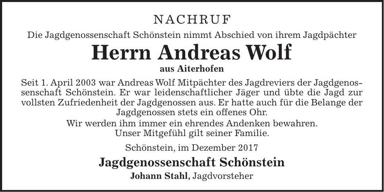 Traueranzeige Andreas Wolf