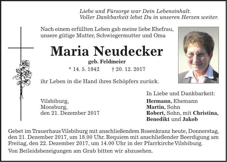 Traueranzeige Maria Neudecker