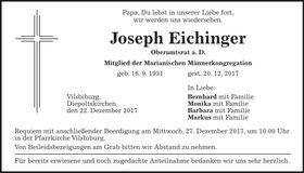 Traueranzeige Joseph Eichinger