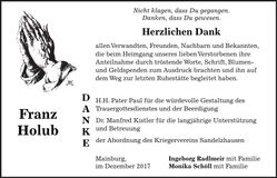 Traueranzeige Franz Holub