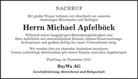 Traueranzeige Michael Apfelböck