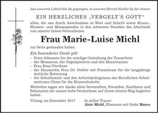Traueranzeige Marie-Luise Michl