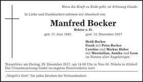 Traueranzeige Manfred Bocker