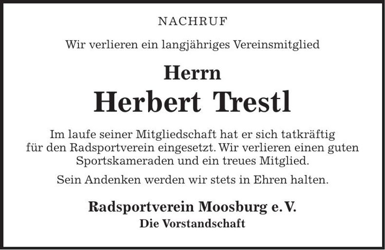 Traueranzeige Herbert Trestl
