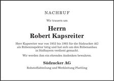 Traueranzeige Robert Kapsreiter