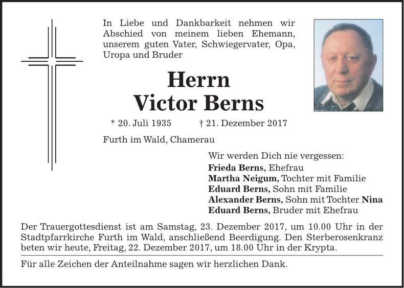 Traueranzeige Victor Berns