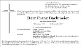 Traueranzeige Franz Bachmeier