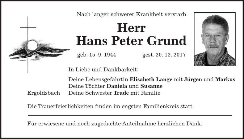 Traueranzeige Hans Peter Grund