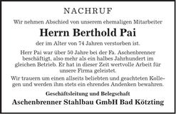Traueranzeige Berthold Pai