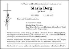 Traueranzeige Maria Berg