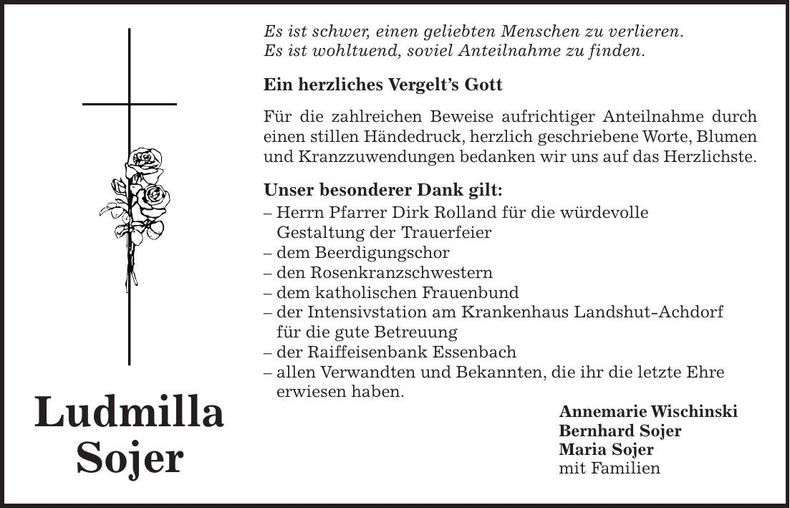 Traueranzeige Ludmilla Sojer