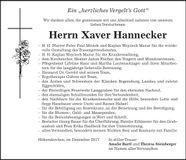 Traueranzeige Xaver Hannecker