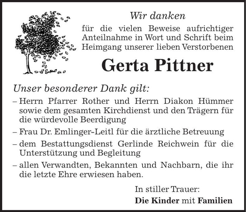 Traueranzeige Gerta Pittner