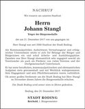 Traueranzeige Johann Stangl