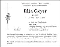 Traueranzeige Rita Geyer