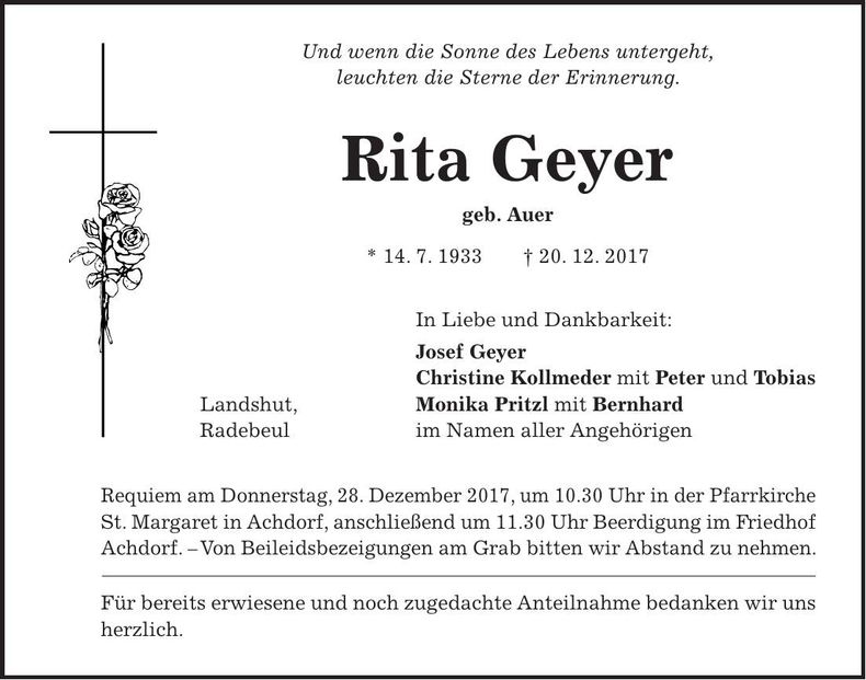 Traueranzeige Rita Geyer