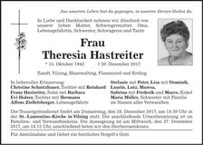 Traueranzeige Theresia Hastreiter