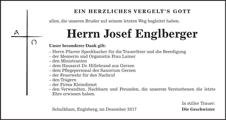 Traueranzeige Josef Englberger