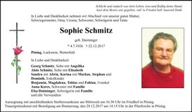 Traueranzeige Sophie Schmitz