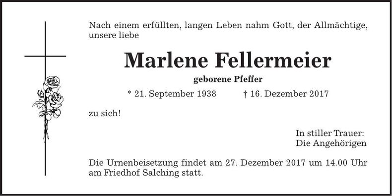 Traueranzeige Marlene Fellermeier