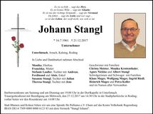 Traueranzeige Johann Stangl
