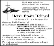 Traueranzeige Franz Heimerl