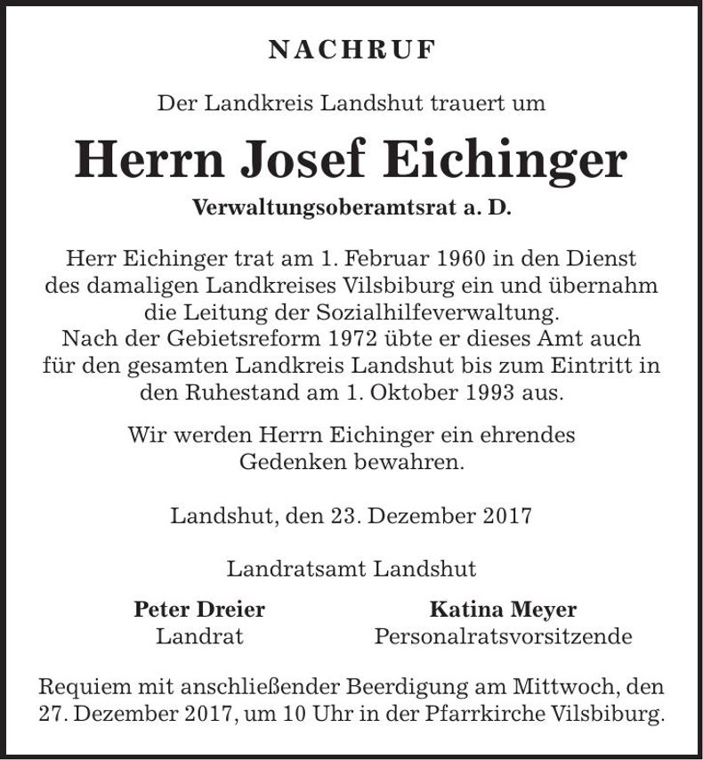 Traueranzeige Josef Eichinger