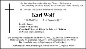 Traueranzeige Karl Wolf