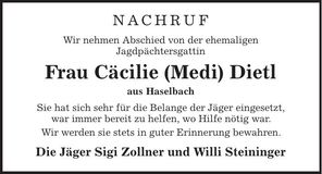 Traueranzeige Medi Dietl