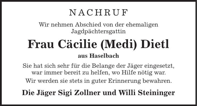 Traueranzeige Medi Dietl