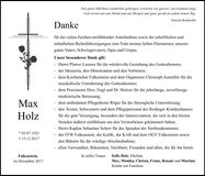 Traueranzeige Max Holz