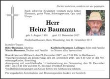 Traueranzeige Heinz Baumann