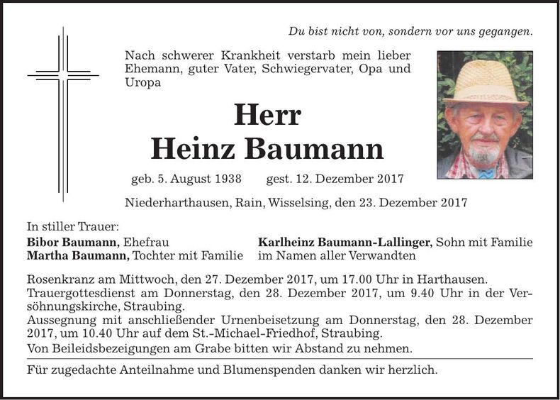 Traueranzeige Heinz Baumann