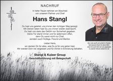 Traueranzeige Hans Stangl