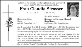 Traueranzeige Claudia Strasser