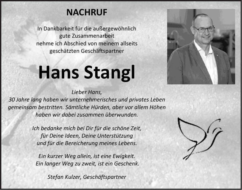 Traueranzeige Hans Stangl