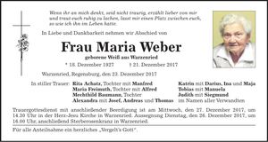 Traueranzeige Maria Weber