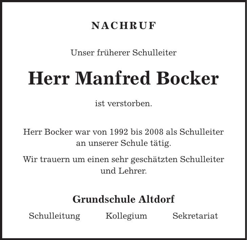 Traueranzeige Manfred Bocker