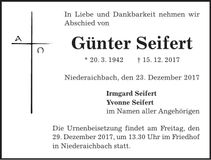 Traueranzeige Günter Seifert